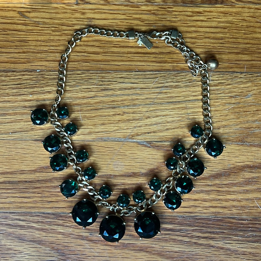Kate Spade Crystal Court Short Necklace EMERALD GREEN STONES DOUBLE ROW